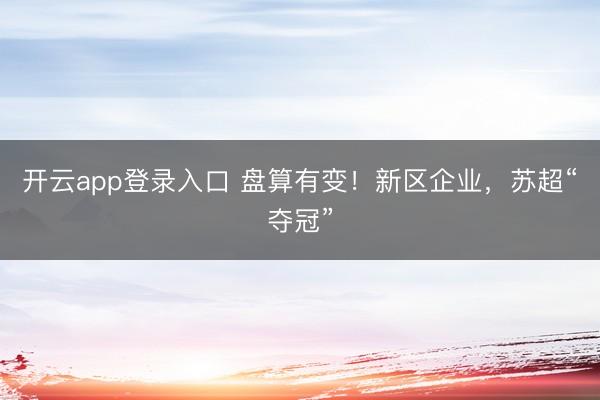 开云app登录入口 盘算有变！新区企业，苏超“夺冠”