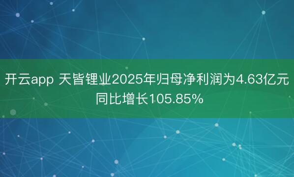 开云app 天皆锂业2025年归母净利润为4.63亿元 同比增长105.85%