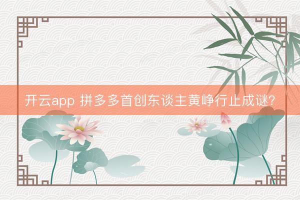 开云app 拼多多首创东谈主黄峥行止成谜？