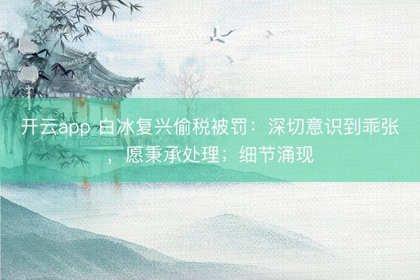 开云app 白冰复兴偷税被罚：深切意识到乖张，愿秉承处理；细节涌现