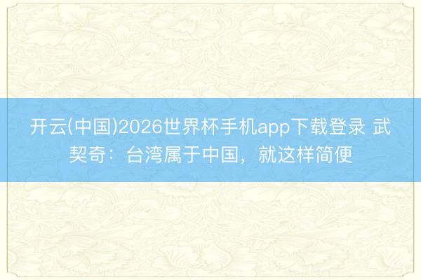 开云(中国)2026世界杯手机app下载登录 武契奇：台湾属于中国，就这样简便
