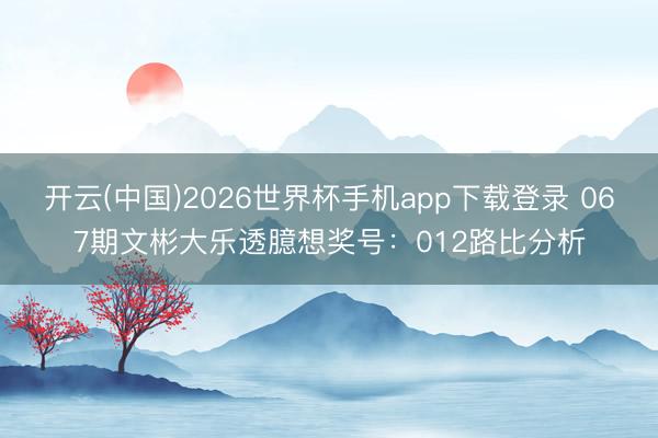 开云(中国)2026世界杯手机app下载登录 067期文彬大乐透臆想奖号：012路比分析